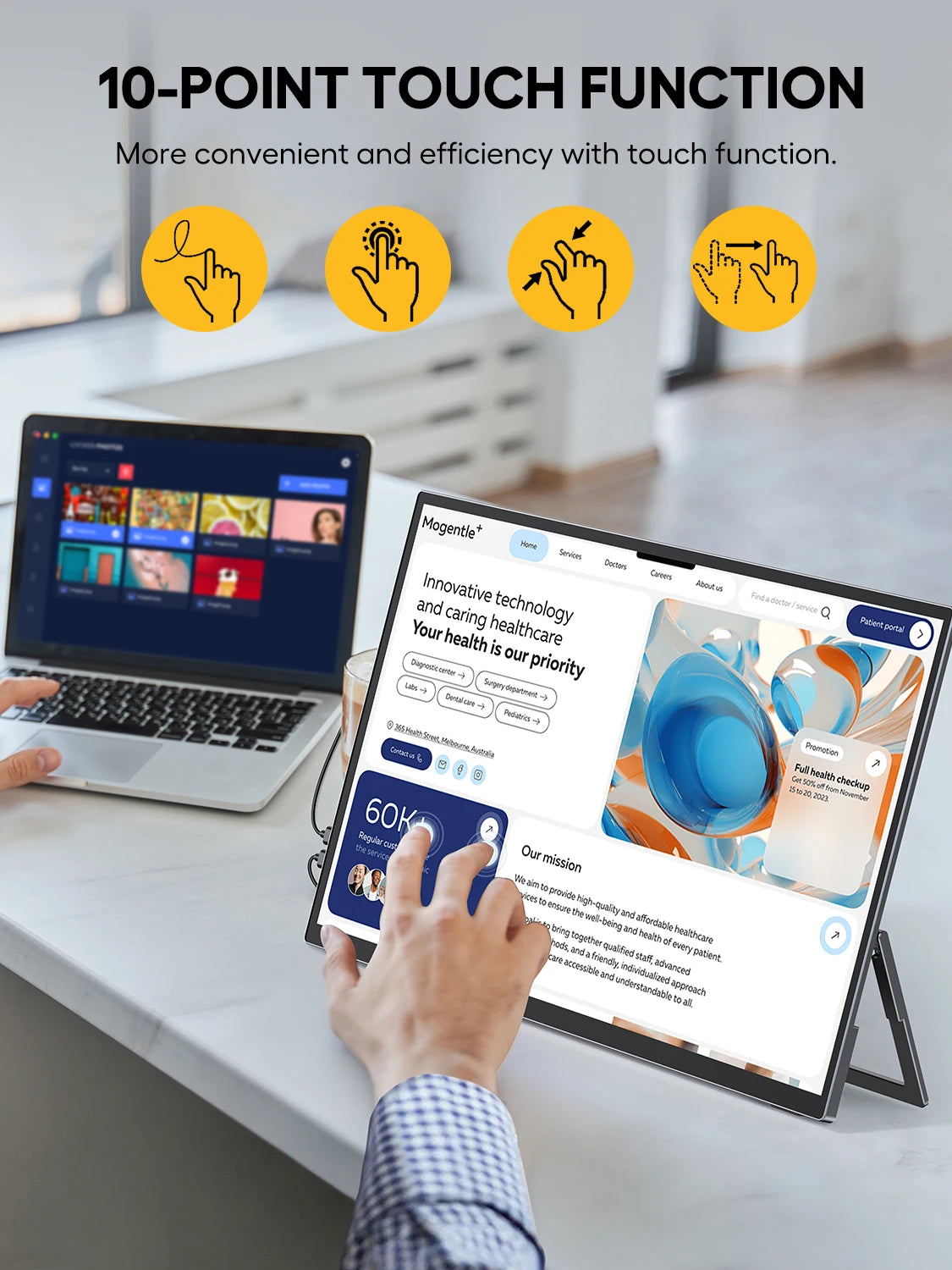 UPERFECT 18.5" Portable Touchscreen Monitor 120hz 1080P FreeSync Mobile Monitor with Stand USB C Mini HDMI for PC Mac HUAWEI