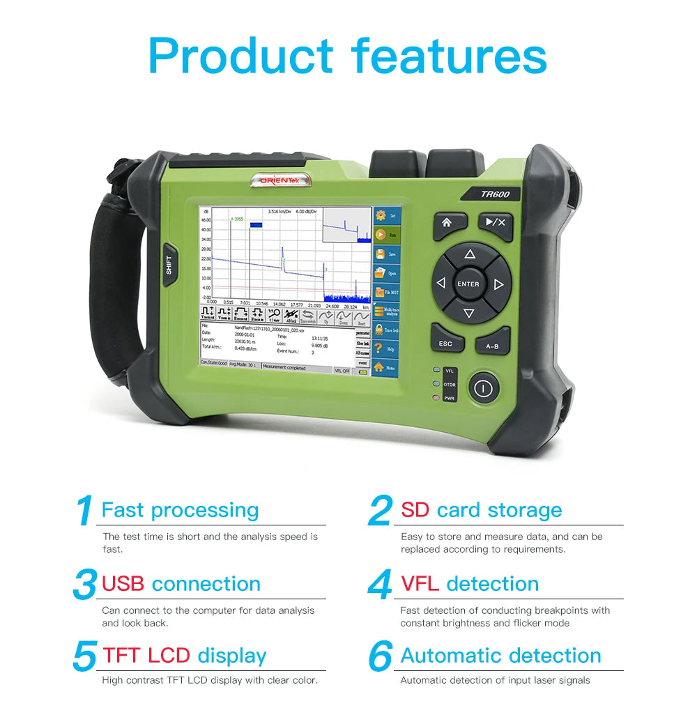 FTTH Fiber Optic Tester 1310/1550nm Singlemode SM OTDR 32/30dB Dynamic Range , OrienTek TR600 SM 5.7 inch Touch Screen OTDR