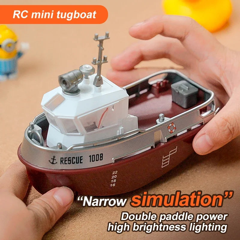 1/72 Mini Boat S820 RC Tugboat 2.4G Dual Motors Remote Control Ship Electric Watercraft Model Toys with LED Light for Kids Gift