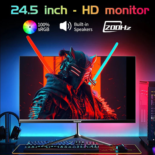 Gawfolk 24.5 Inch Gaming Monitor, 200hz PC Monitor FHD 1080P Frameless Computer Monitors, VA, sRGB 100%, DisplayPort, HDTV, Eye