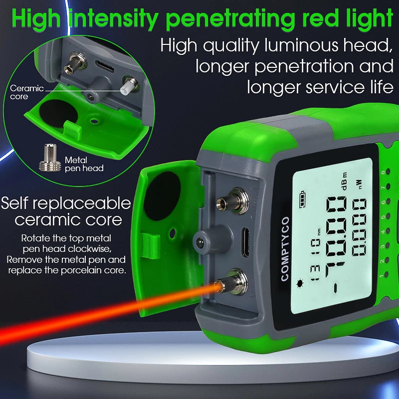 FTTH Rechargeable Fiber Tester 4 in 1 Mini Optical Power Meter -70~+10dBm&15mW Visual Fault Locator&Rj45 Network Test&LED Light