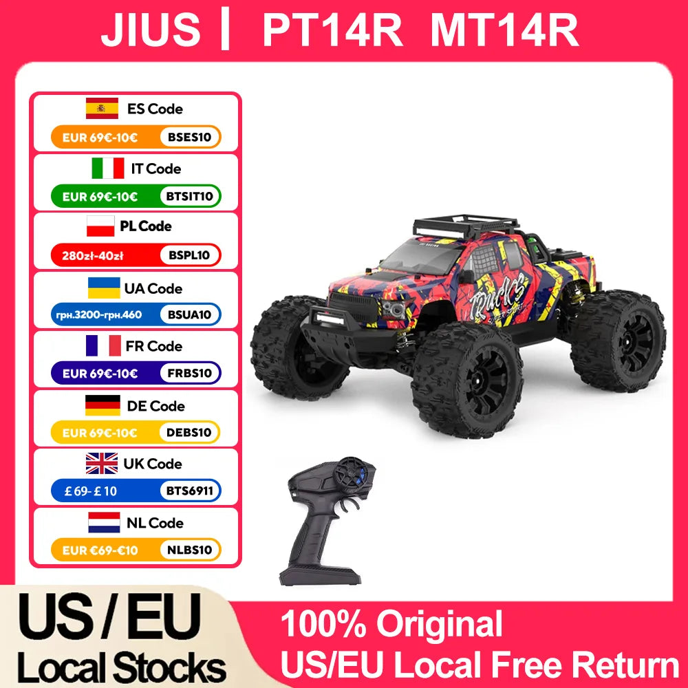 JIUSI PT14R MT14R 1/14 Racing Car 4WD 80km/h Brushless 2.4G Remote Control RC Car High Speed Off-road Drift Truck RC Toy As Gift