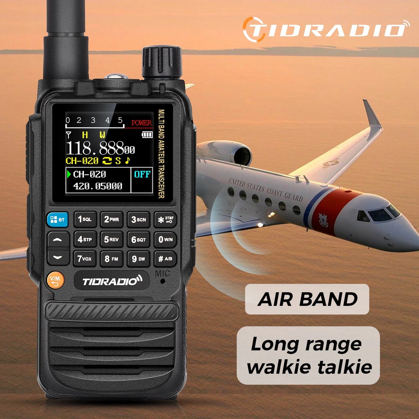 TIDRADIO H3 Walkie Talkie Phone APP Wireless Programming HAM Air Band Long Range Radio USB Type-C Cable Programming &Charge