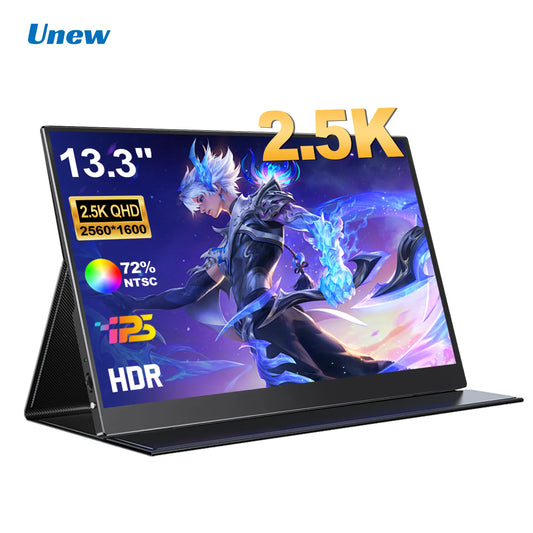 Unew Portable Monitor 13.3 inch 2560*1600 2.5K Gaming Display Screen HDMI Type-C for PS Xbox Switch Laptop Phone Tablet US Stock