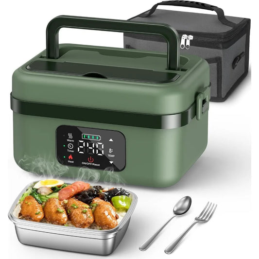 Best -Cordless Electric Lunch Box for Adults,16000mAh Rechargeable Self-Heating Lunch Box Food Warmer w/Timer&Adjustable Heating