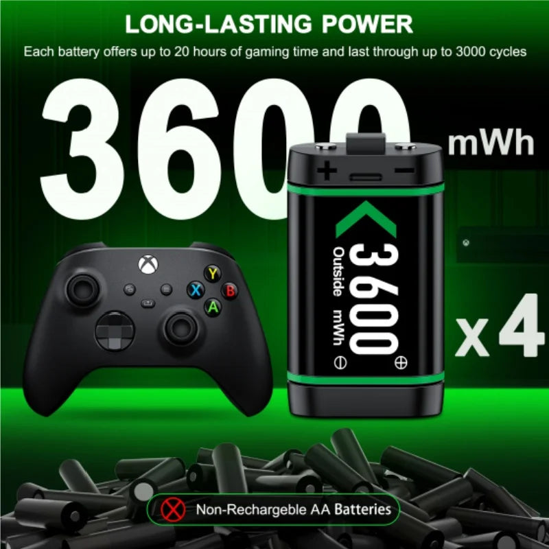 Rechargeable Battery for Xbox One Controller 4 x 3600mWh Battery for Xbox One/Xbox Series X/S Charging Accessories  ﻿