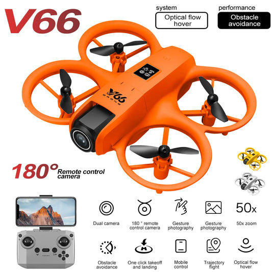 MINI V66 Drone With 4K Professional Camera Stunt Fly WIFI Dron Obstacle Avoidance LED Altitude Headless Mode RC Quadcopter Toy