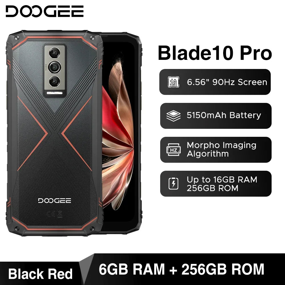 Global Version DOOGEE Blade10 Pro Rugged Phone 30GB(6+24) 256GB 6.56" 90Hz IPS UNISOC T7200 Octa Core 50MP Camera Android 15 NFC