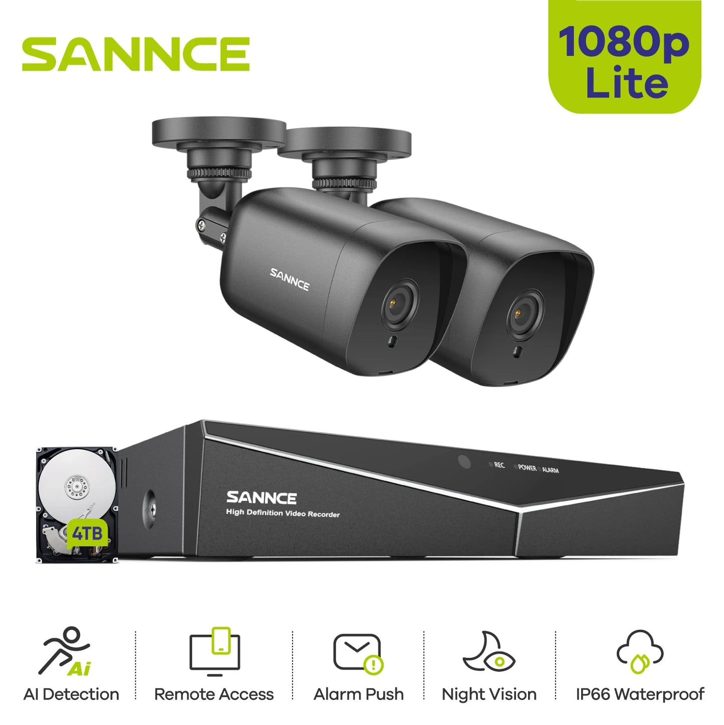 SANNCE 4CH DVR CCTV System 2PCS/4PCS 2MP IR Outdoor Security Cameras 1080P TVI CCTV DVR 1280TVL Surveillance Kit