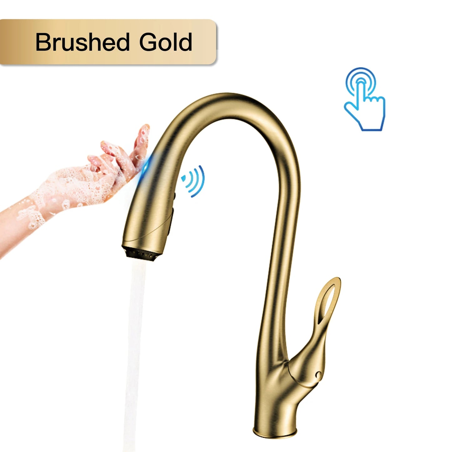 AITANA luxury gun gray brass pull-out kitchen faucet touch switch design single handle hot and cold water 3-function sink faucet