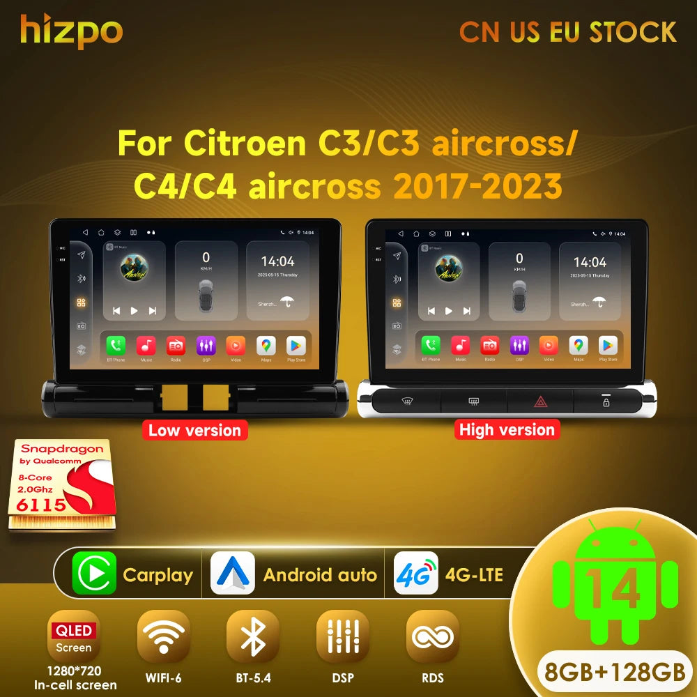 Hizpo Car Electronics Intelligent Systems For Citroen C3 C4 Aircorss (Brazil) 2017 - 2023 Auto Radio Carplay Android Auto GPS 4G