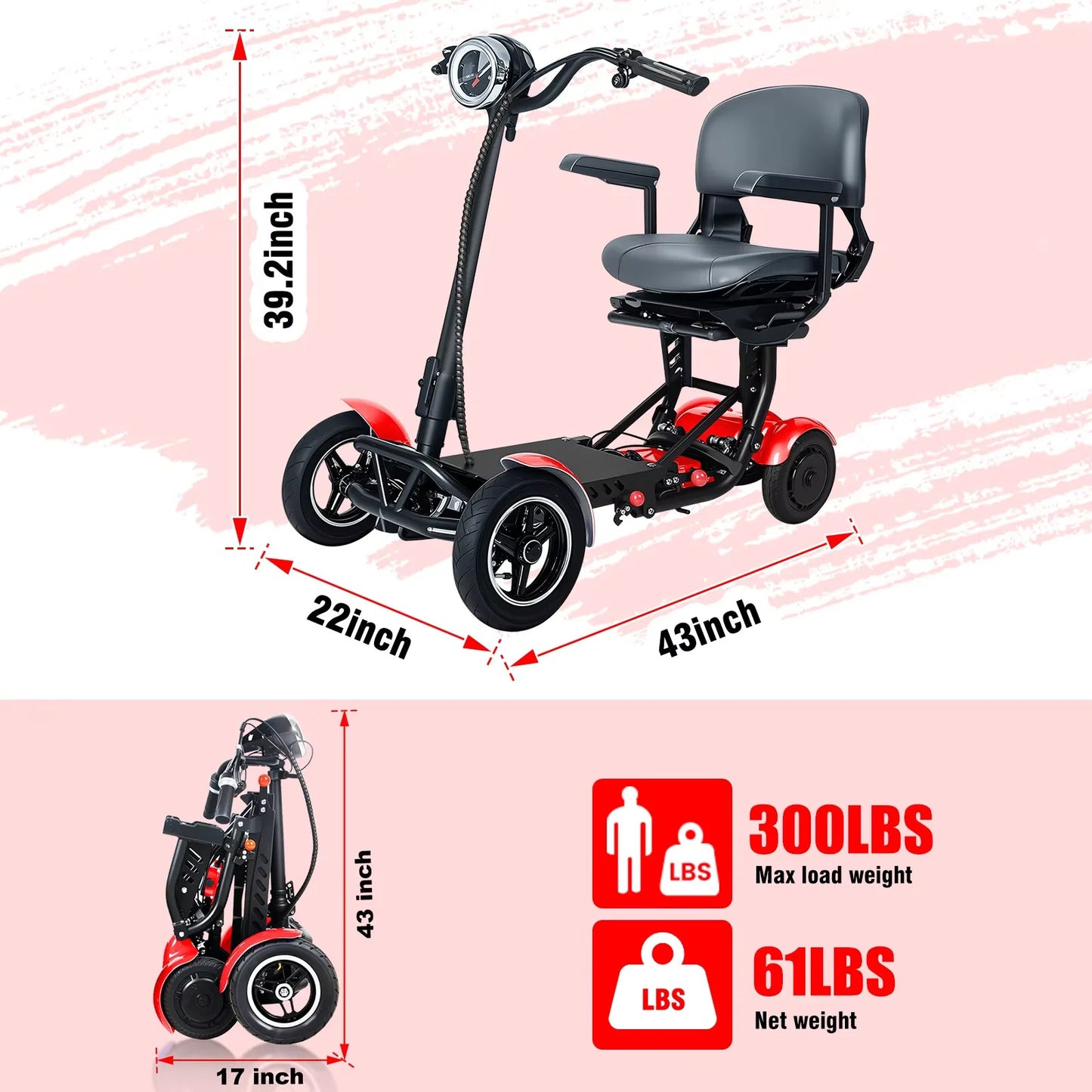 500W Foldable Four Wheel Electric Scooter, Suitable for Elderly Urban Outing Basket, 12 Miles per Hour, All Terrain Cycling