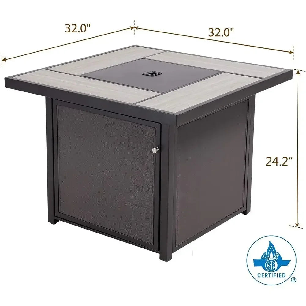32 Inch Square Propane Gas Fire Pit Table with 50,000 BTU Heat Output and Cover for Patio Use