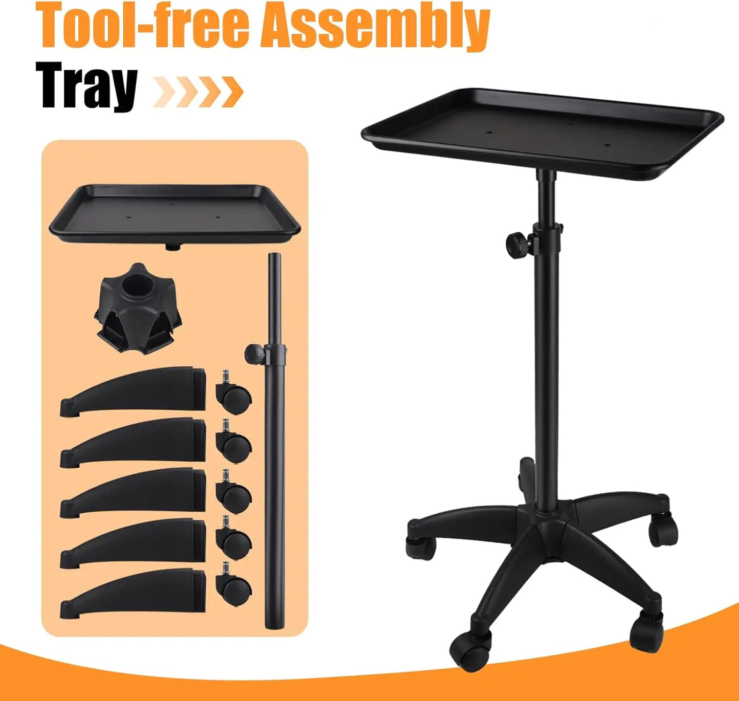 Aluminum Tattoo Rolling Tray with Wheels - Adjustable Height Salon Cart for Hair Stylist Medical Dental Tray