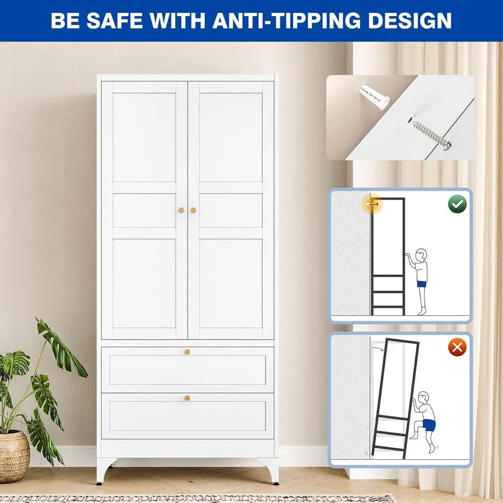 Metal Armoire Wardrobe Closet with 2 Ders 72'' Wardrobe Cabinet with Ders and Hanging Rail Metal Closet with Adjustable Shelves