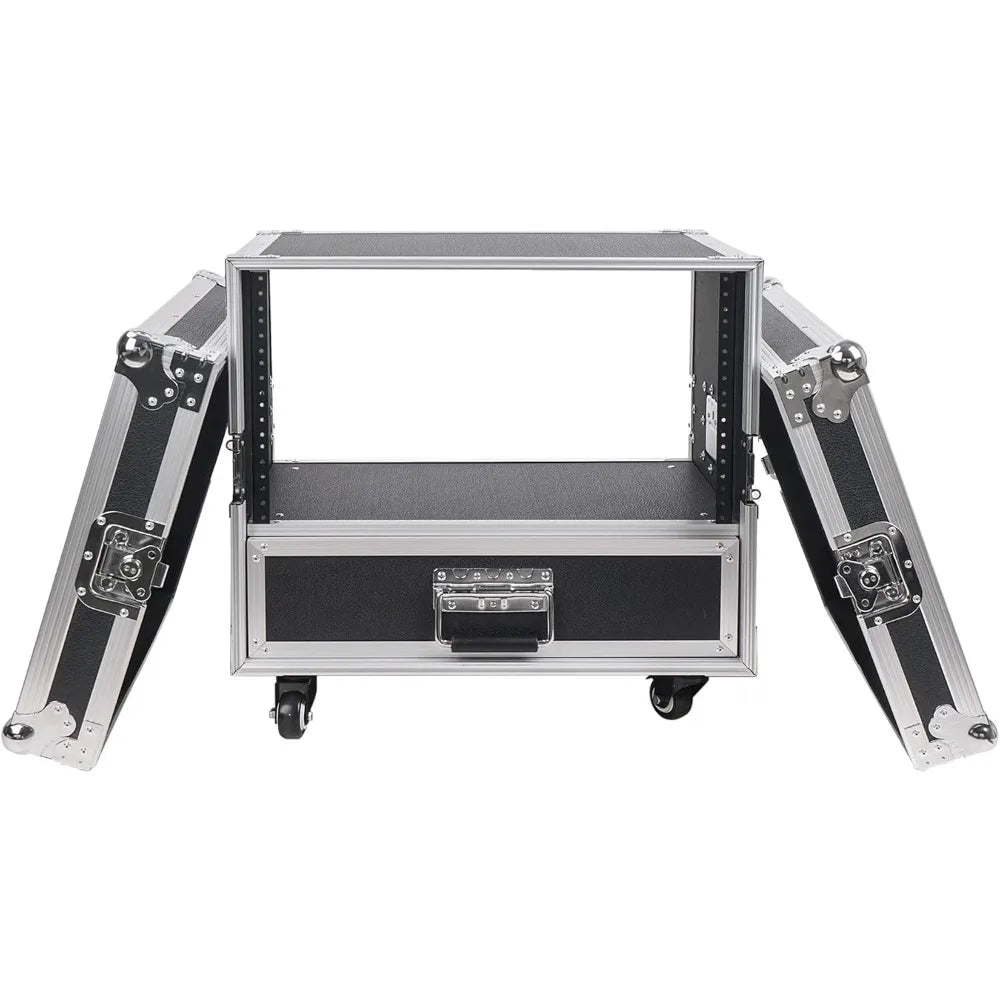 Sound Town 6U Rack Case with 2U Rack Drawer, Casters, for 19" Amps, Mixers, Microphone Receivers (STRC-6U2DR)