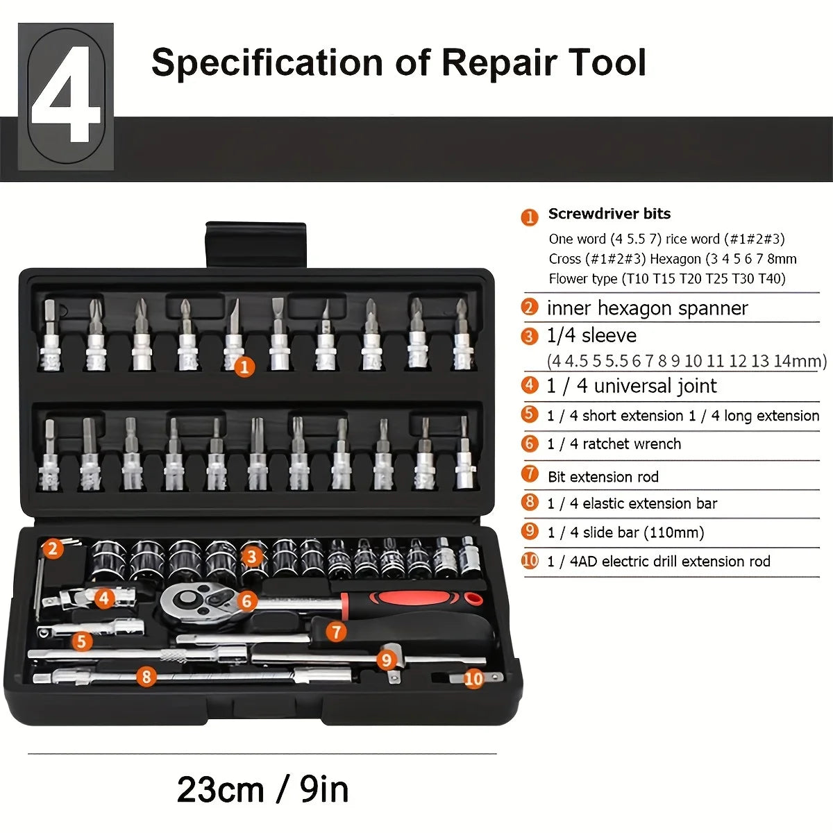 AIRAJ 46 Piece Repair Tool Kit General Home/Car Repair Tool Kit Portable Tool Storage Box Ideal For Homeowners DIYER Handyman