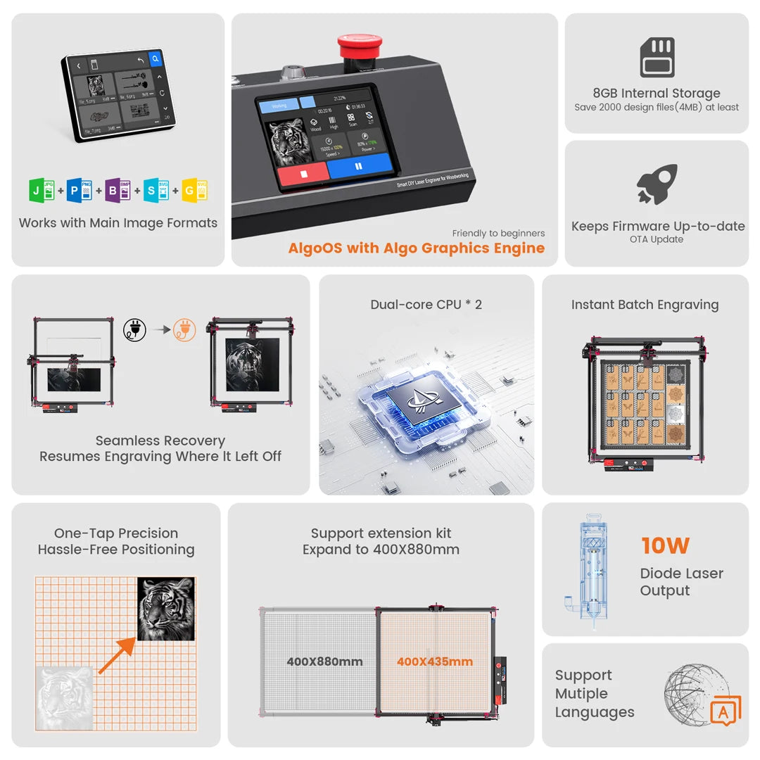 AlgoLaser DIY KIT MK2 10W Laser Engraver with Air Assist Nozzle High Accuracy Laser Engraving Cutting Machine for DIY Wood Logo