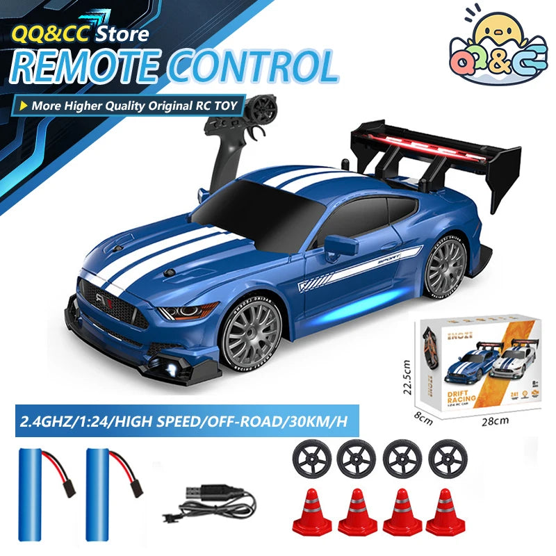 RC Drifting Car 1:24 4WD 30km/H High Speed LED Lights Gyro 2.4Ghz Remote Control with PVC Shell Electric Toys for Boys Kids Gift