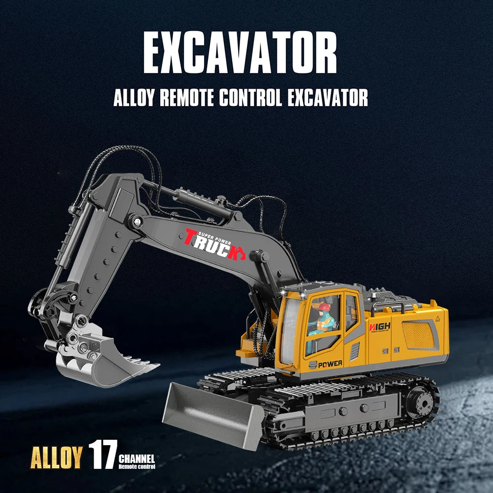 Alloy RC Excavator Trucks Toy Car Multifunction 17 Channel Remote Control Excavator Simulation Engineering Vehicle Children Toys