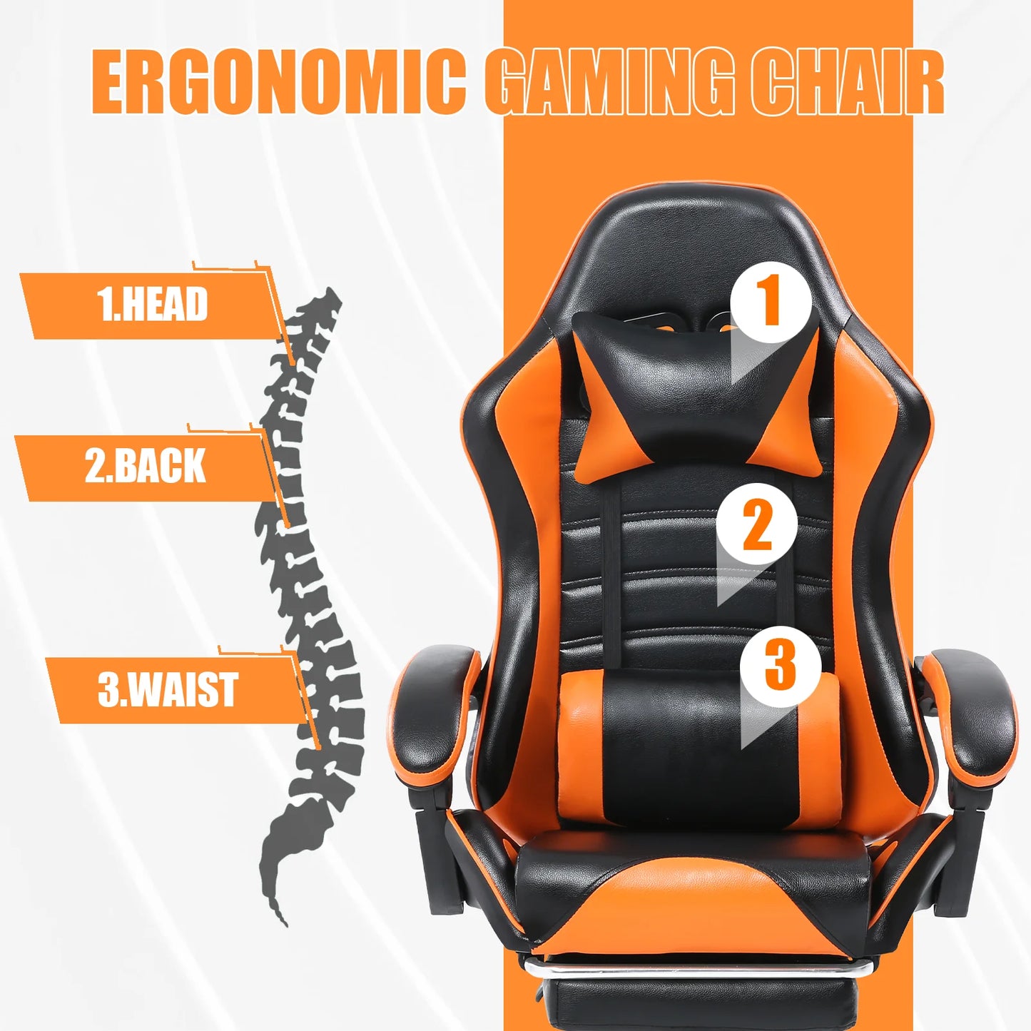 Ergonomic Gaming Chair for Adults, Comfortable Computer Chair for Heavy People, Adjustable Lumbar Office Desk Chair with Wheels,