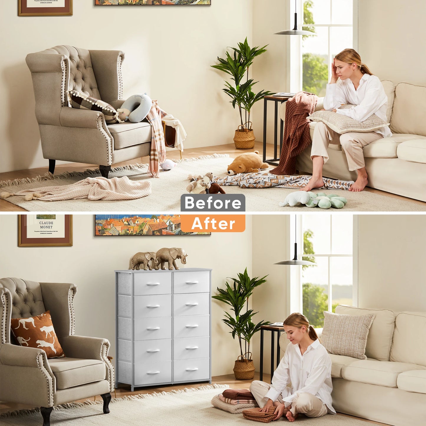 JHK Wardrobes For Bedroom With 5/7/10 White Lover Fabric Drawers Chest Wardrobe Closet For Storage Cabinet Bedroom Of Furniture