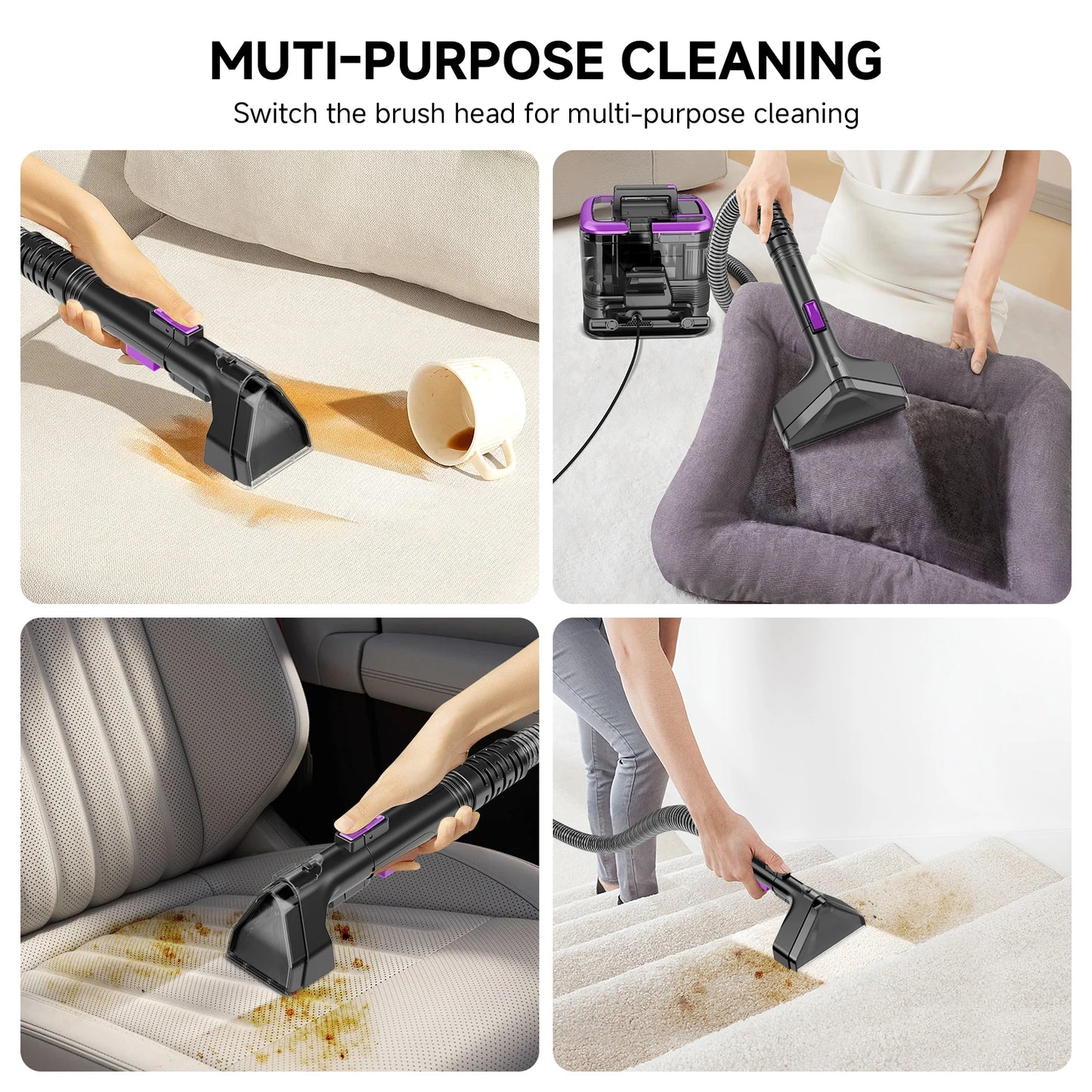 Honki 530W Carpet Cleaner Machine 20KPa Strong Suction Handheld Multifunctional Cleaner for Pet Hair Upholstery Sofa Mat Bed Self-cleaning Energy-saving Portable Wet and Dry Deep Cleaning Appliances