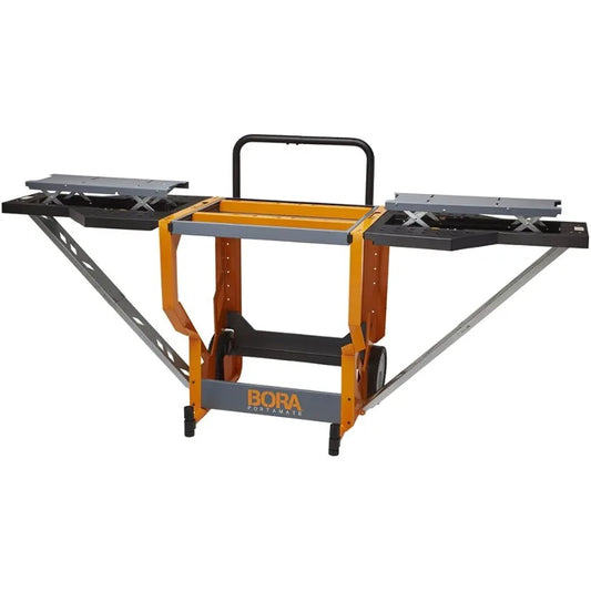 Portamate - PM-8000 Miter Saw Stand Work Station | Mobile Rolling Table Top Workbench Orange Grey with Folding Wing Extensions