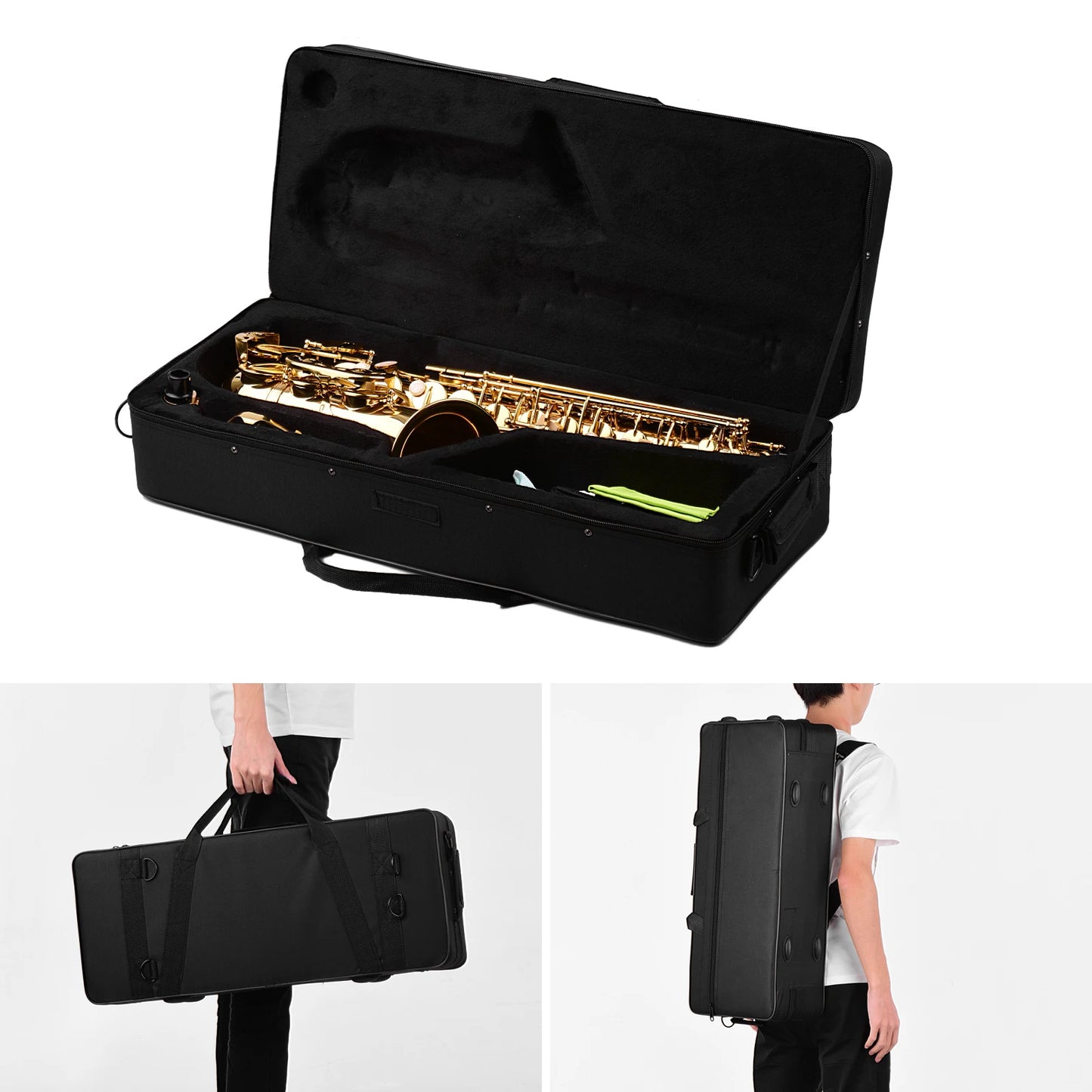 AS100 Eb Alto Saxophone Brass Lacquered Alto Sax Wind Instrument with Carry Case Gloves Straps Cleaning Cloth Brush