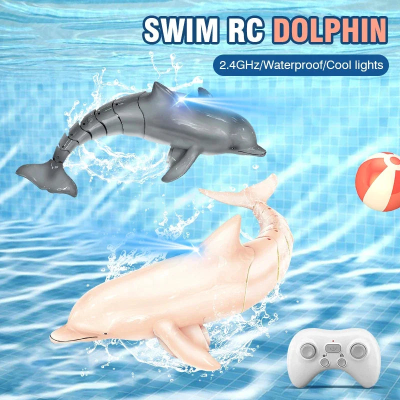 Rc Animal 2.4G Remote Control Dolphin with Light Biomimetic Electric Water Toys for Pool Waterproof Radio-Control Boat Kids Gift