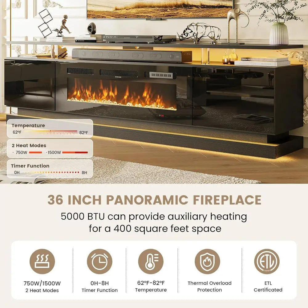 70" ireplace TV Stand, ern Entertainment Center or TVs Up to 80”, TV ole with Storage Cabi, Media ole or Living Room, Black TV S