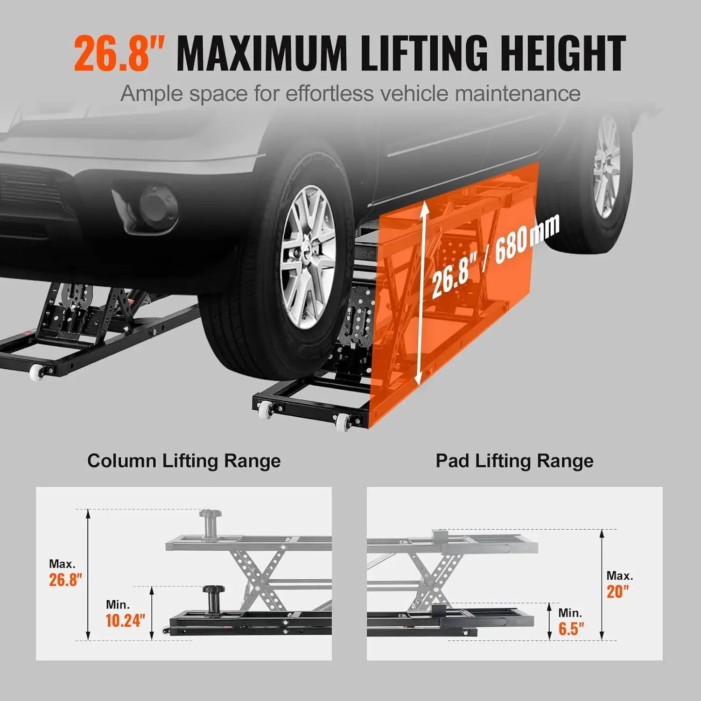 Heavy-Duty Carbon Steel Truck Lift 7000 LBS Capacity Portable Car Lift, 26.8" Max. Height, with Extended-Length Plates