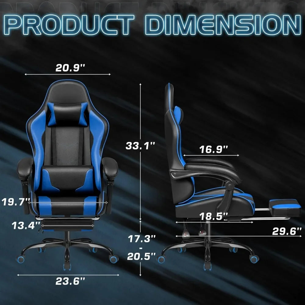 Gaming Chair, Video Game Chair with Footrest and Massage Lumbar Support, Ergonomic Computer Chair Height Adjustable