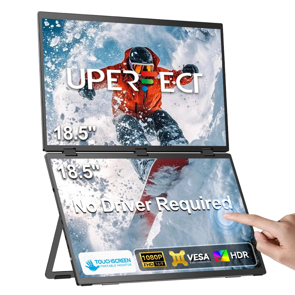UPERFECT Delta 18.5" 100Hz Touchscreen Dual Triple Portable Monitor 1080P USB-C HDMI HDR Foldable Display For PC Game Console