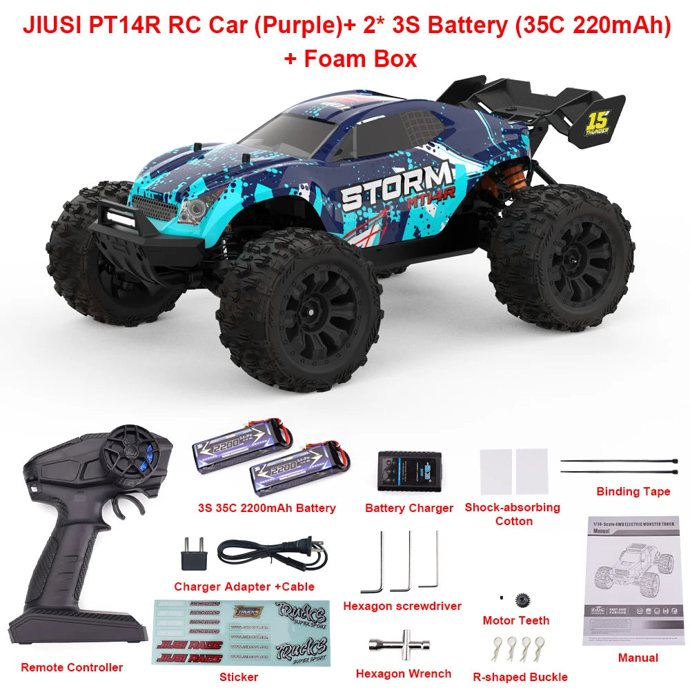 JIUSI PT14R MT14R 1/14 RC Car 4WD 80km/h Brushless 2.4G Remote Control Racing Car 3S 35C 2200mAh High Speed Off-road RC Truck