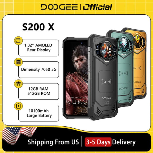 Global Version DOOGEE S200 X 5G Rugged Phone 6.72" Dimensity 7050 12GB+512GB AI Triple camera 10100mAh Battery NFC Smartphone