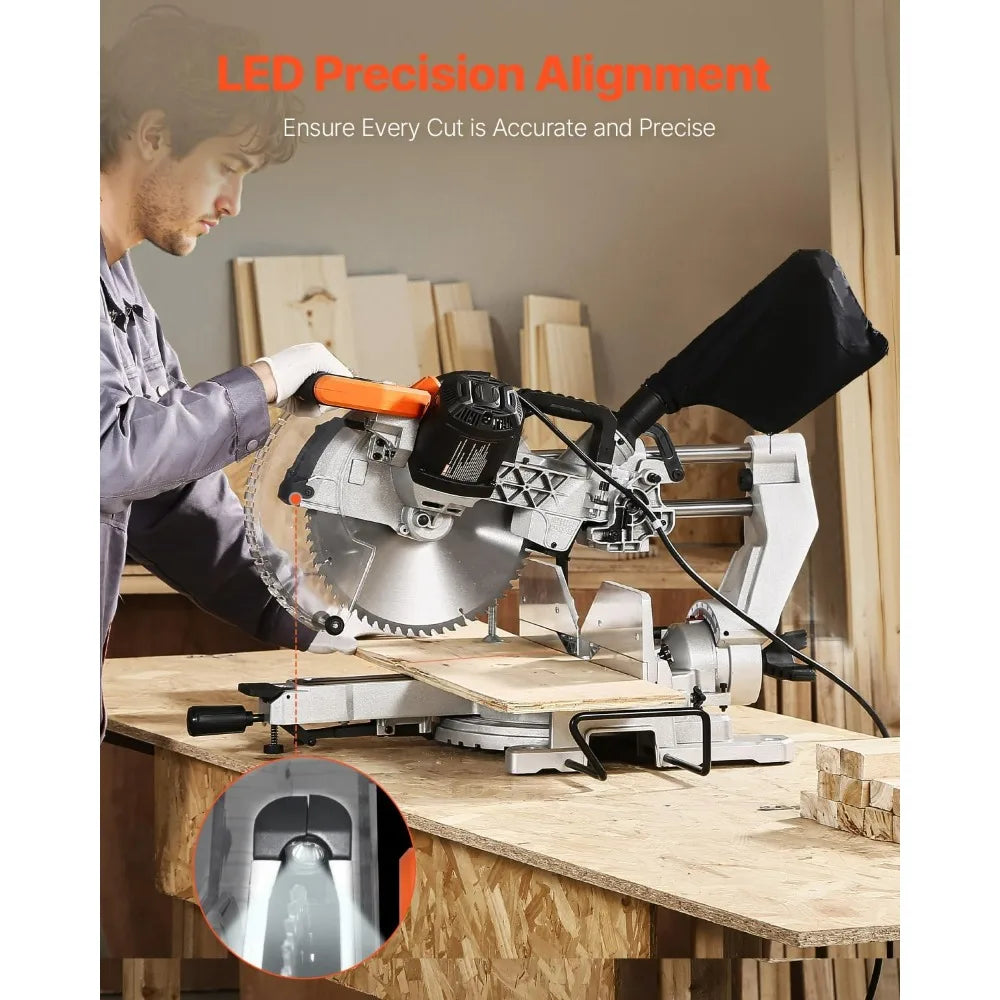 12-Inch 60-Tooth Double Bevel Sliding Compound Miter Saw with 15 Amp Corded Motor and LED Precision Alignment