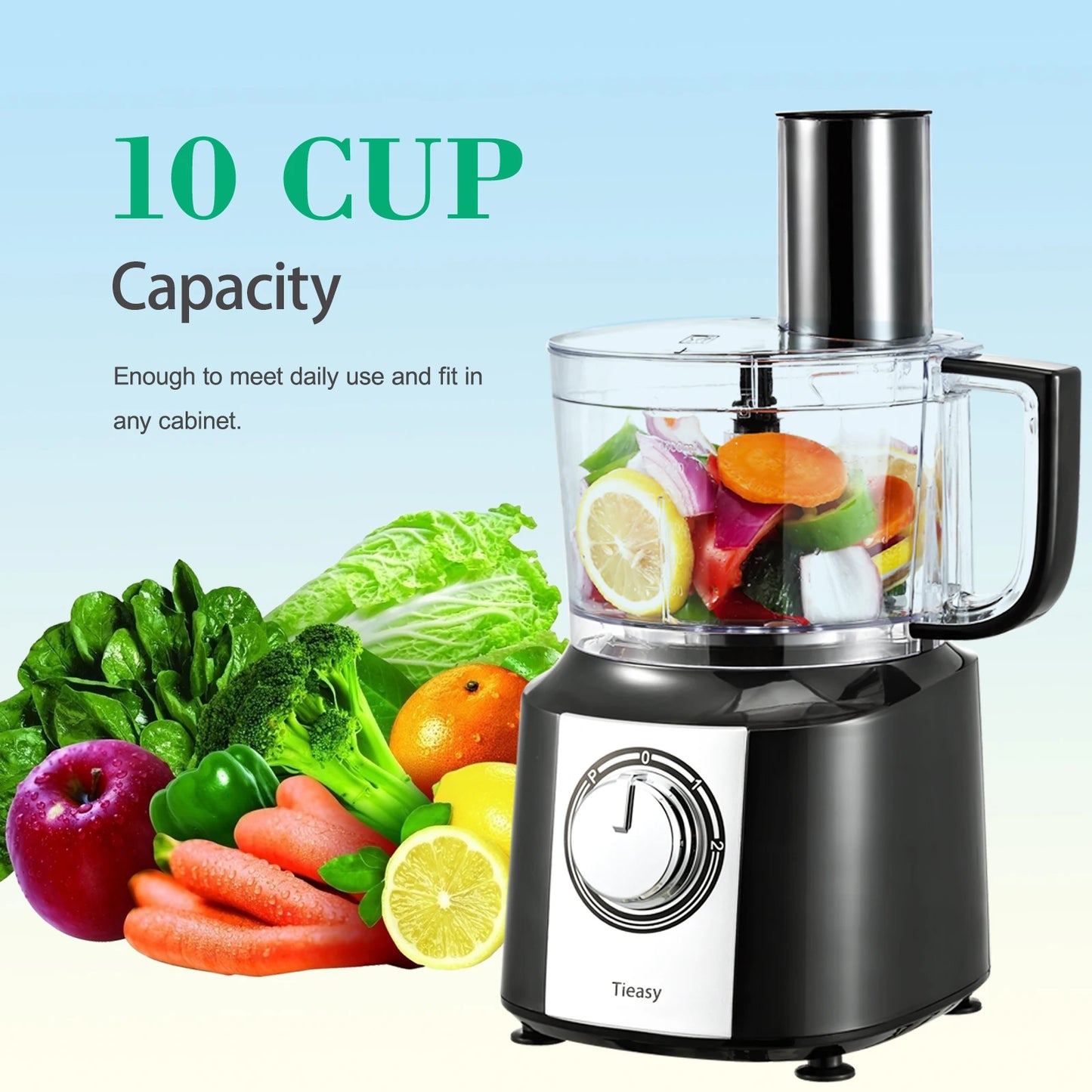 10-Cup (2.36L) 5-in-1 Electric Food Processor Powerful 600W Motor BPA-Free Easy Clean – Ideal for Smoothies, Dough, Baby Food
