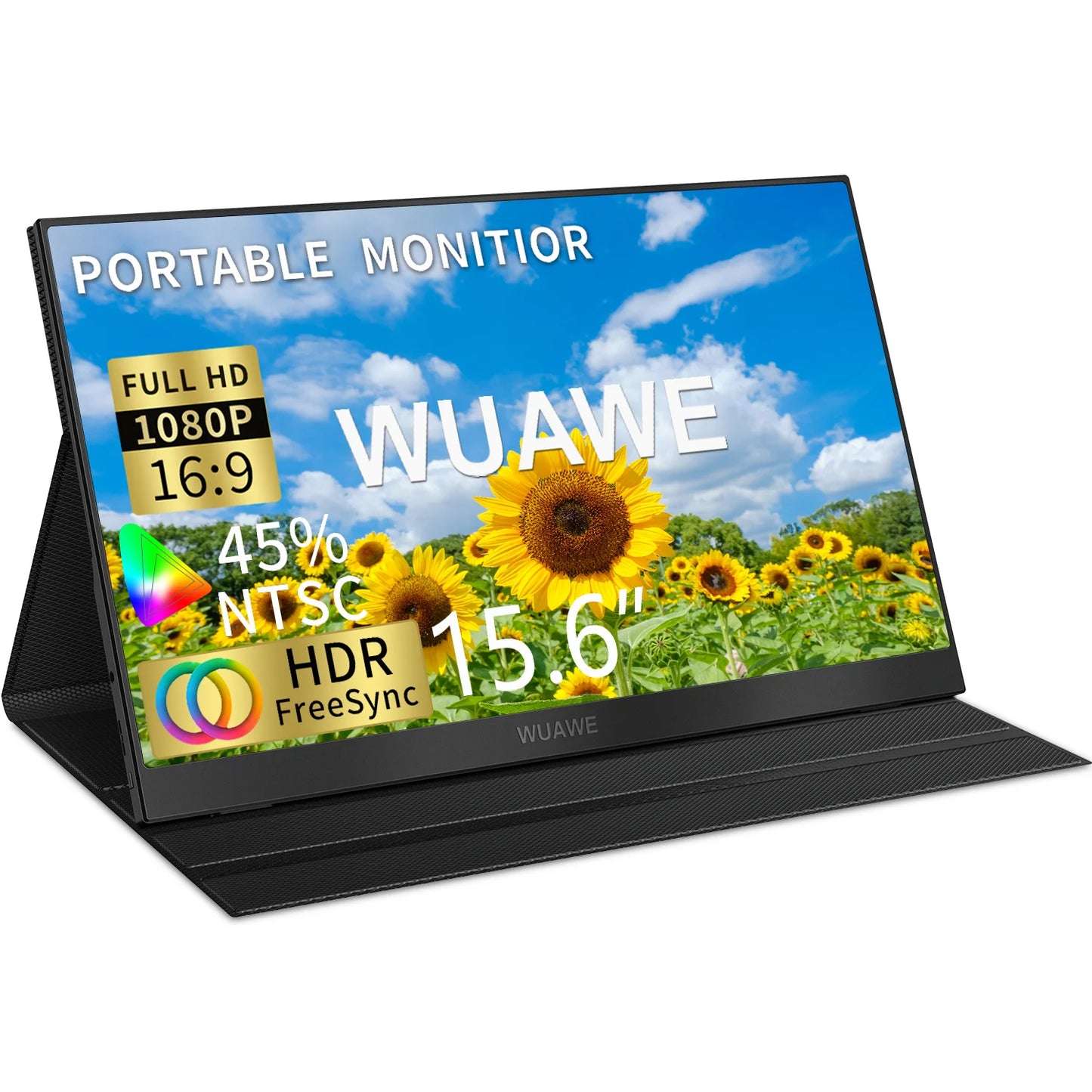 WUAWE 15.6 inch Portable Monitor Laptop, 15.6-inch 1080p72 NTSC 100 sRGB USB C HDMI Travel External Second Computer Screen HDRi