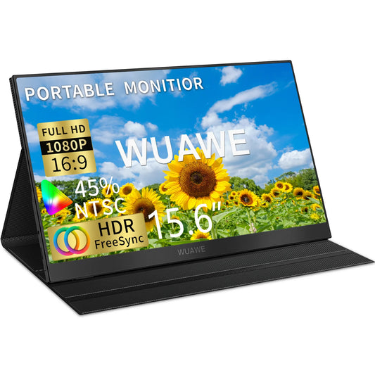 WUAWE 15.6 inch Portable Monitor Laptop, 15.6-inch 1080p72 NTSC 100 sRGB USB C HDMI Travel External Second Computer Screen HDRi