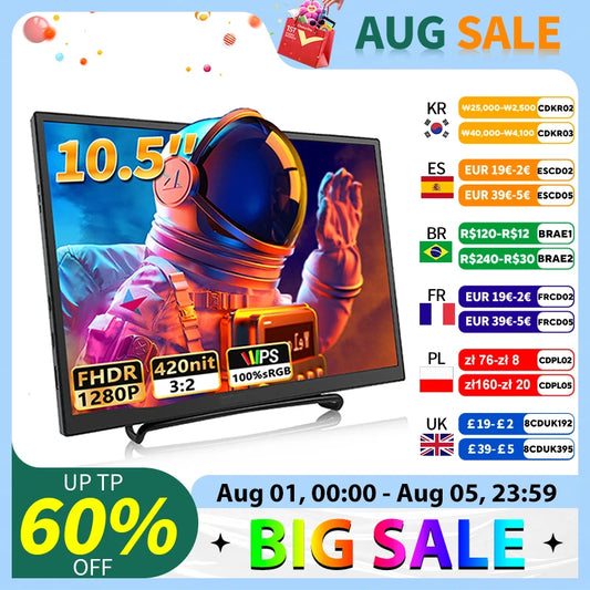 HGFRTEE portable monitor 10.5inch FHD IPS screen second external monitor suitable for laptop/PC/Mac/Xbox/PS4/5