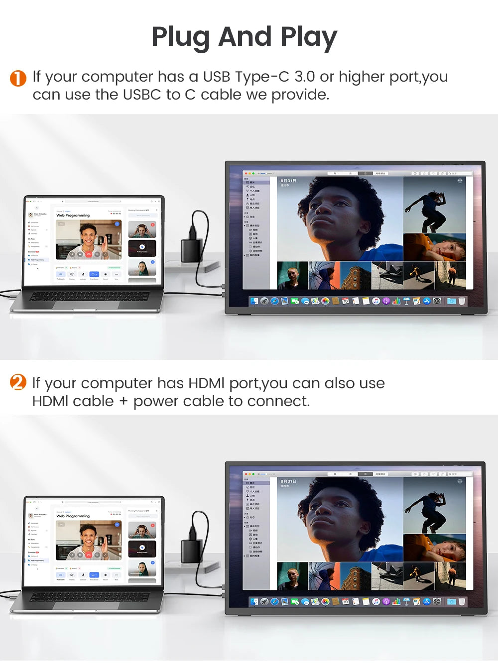 UPERFECT Portable Monitor Touchscreen 18.5 Inch 120hz w/VESA & 180° Adjustable Stand For Laptop PC Mac Switch PS5 iPhone HUAWEI