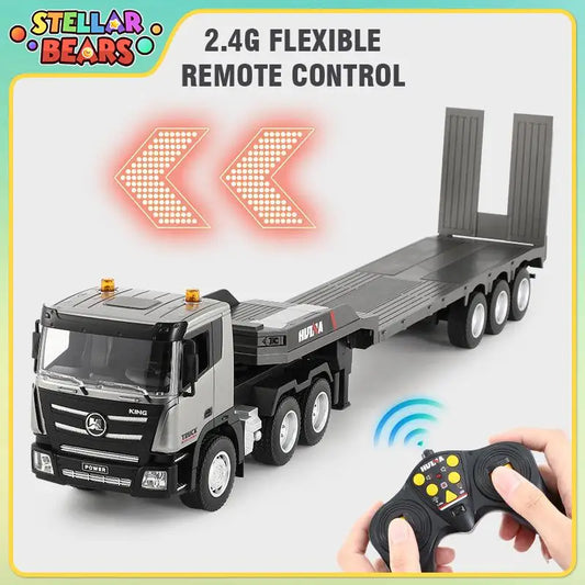 HUINA 1:24 Alloy Remote Control Semi-Hung Flat Truck with Lights 2.4G RC Engineering Trucks Model Boy Trailer Car Toys for Kids