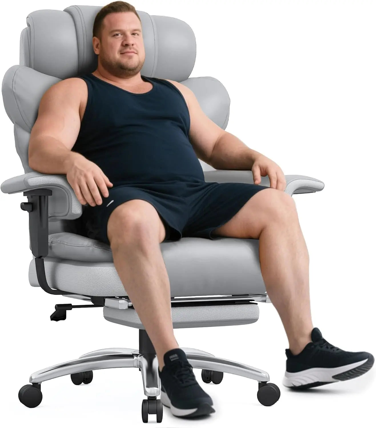 Big and Tall Office Chair - High Back Leather Executive Office Chair with Foot Rest & Lumbar Support, Ergonomic Reclining Gaming