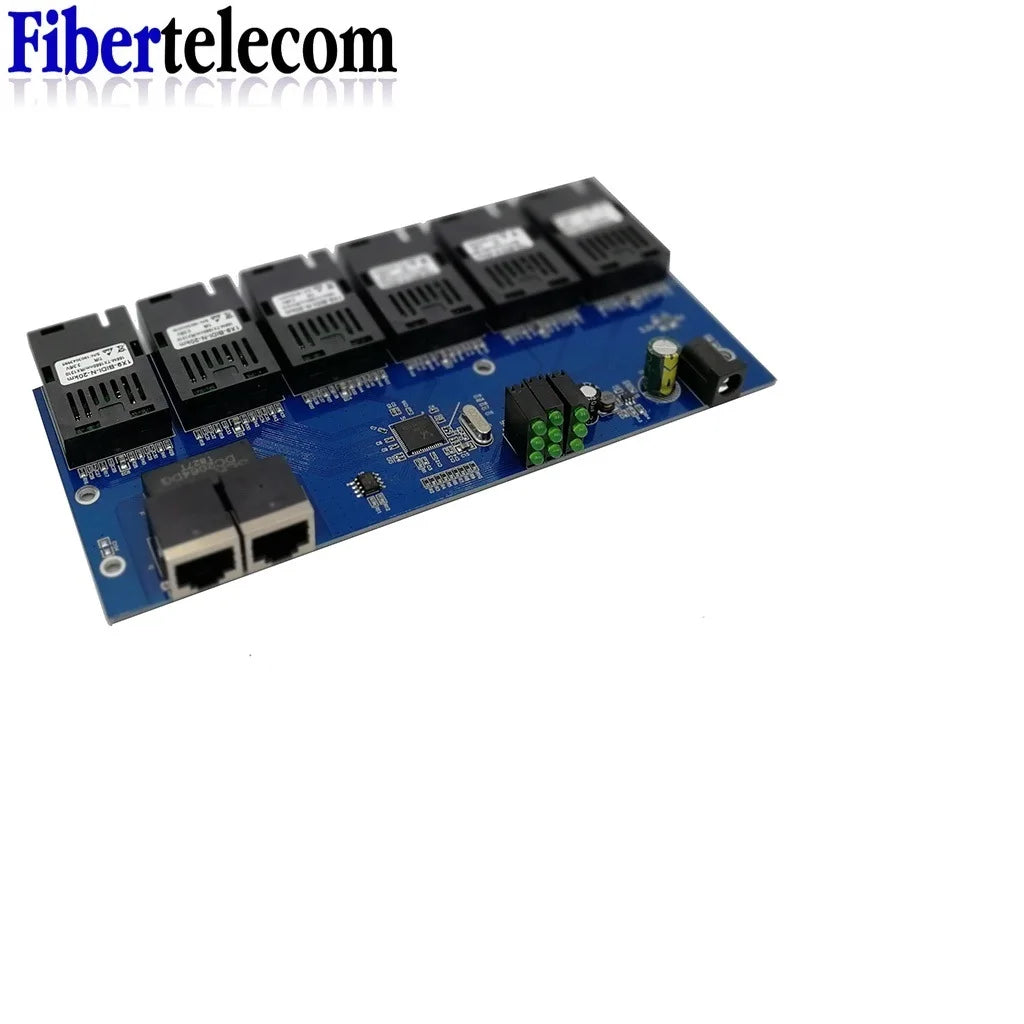 Reverse POE Switch 100M PCBA Board Fiber Optic Media Converter 2 RJ45 to 6 SC Optic Connector  3A+3B Ports 20KM Ethernet