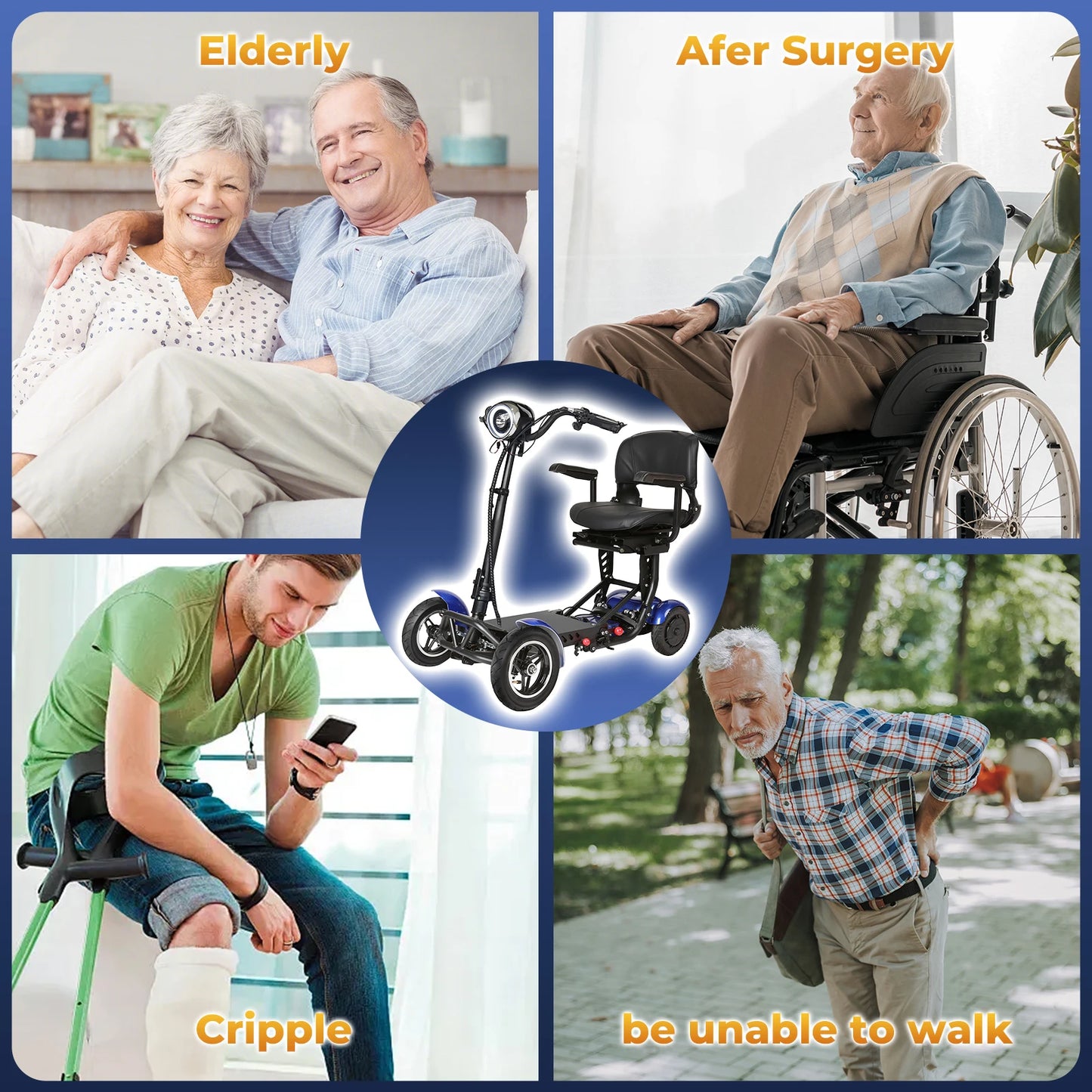 500W Foldable Four Wheel Electric Scooter, Suitable for Elderly Urban Outing Basket, 12 Miles per Hour, All Terrain Cycling