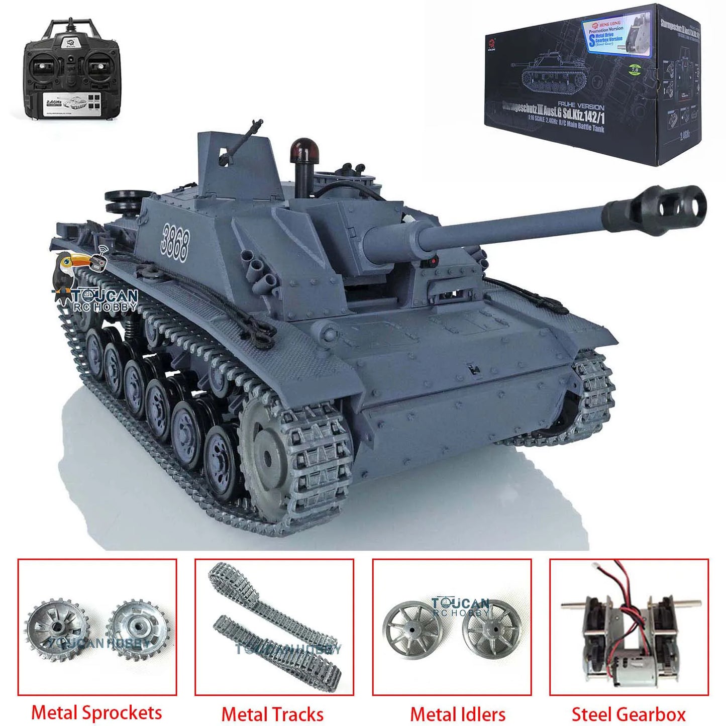 Henglong 1/16 RC Tanks 7.0 Upgraded German Stug III Remote Control Tank 3868 Metal Tracks Realistic Moving Tracks Military Gift