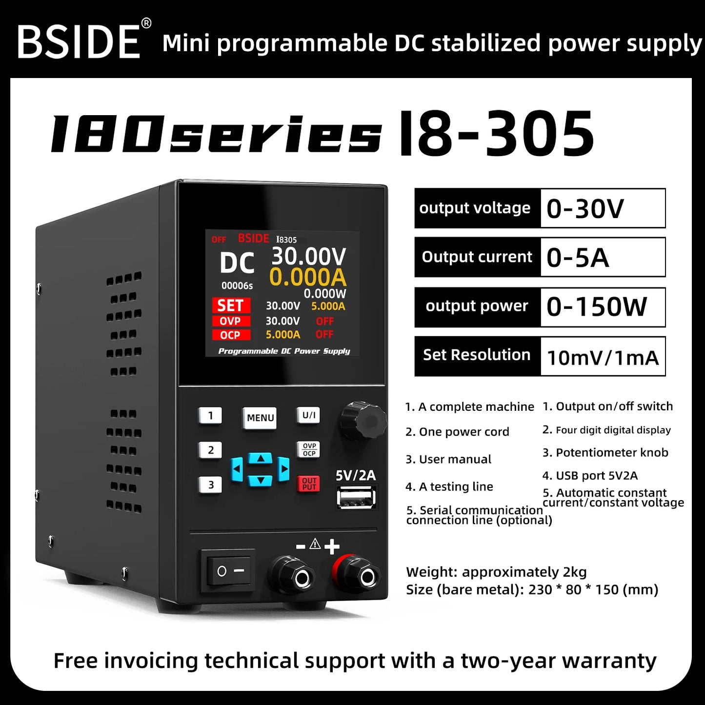 BSIDE DC Laboratory Regulated Power Supply Programmable 30V/10A 40V/20A Adjustable Bench Switch Preset Current Stabilizer ON/OFF