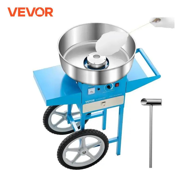 VEVOR Electric Cotton Candy Machine with Cart 1000W Commercial Candy Floss Maker with 20.5 in Stainless Steel Bowl, Sugar Scoop