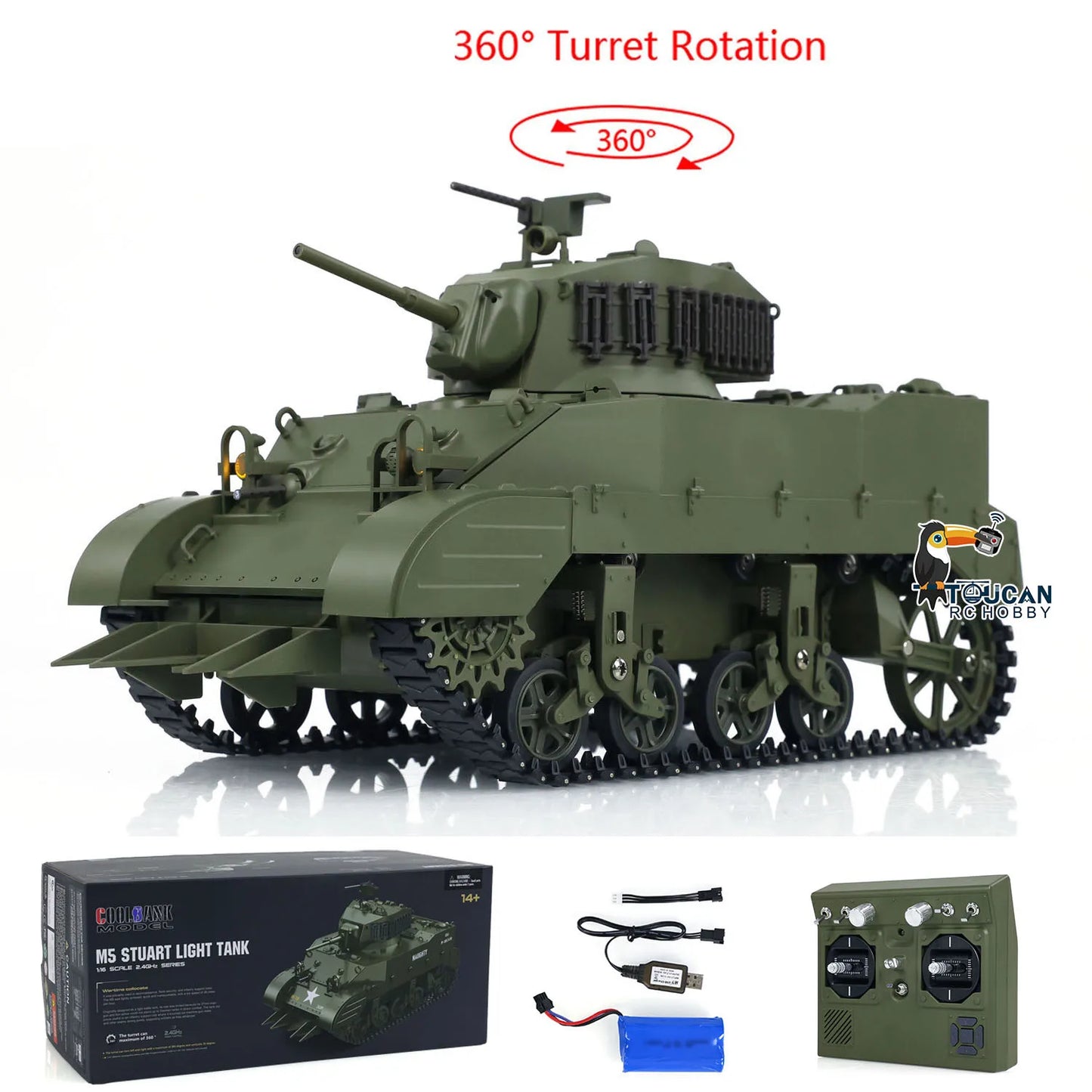 1/16 Scale RTR Tank US Stuart M5A1 British VI Light Tank High Speed Sound Lights Exciting Toy Battle Experience TH24177-SMT7